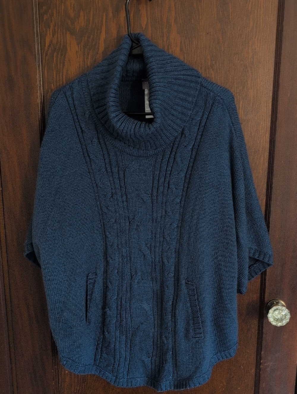 Chico's Navy Blue Cable-Knit Turtleneck Poncho